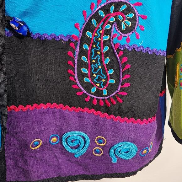 Vintage 90s Allure Womens Jacket Blazer Patchwork Hippie Artsy Embroidered Small - Picture 7 of 12